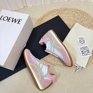 Loewe Flow Runner Suede Trimmed Sneakers White Pink